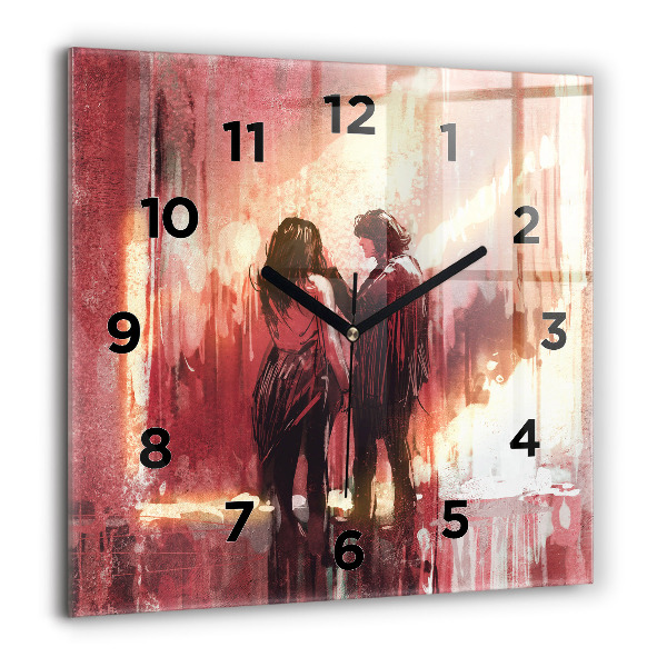 Square glass wall clock Young couple in love