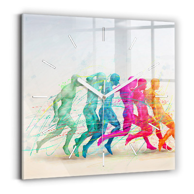Square glass wall clock Colorful people
