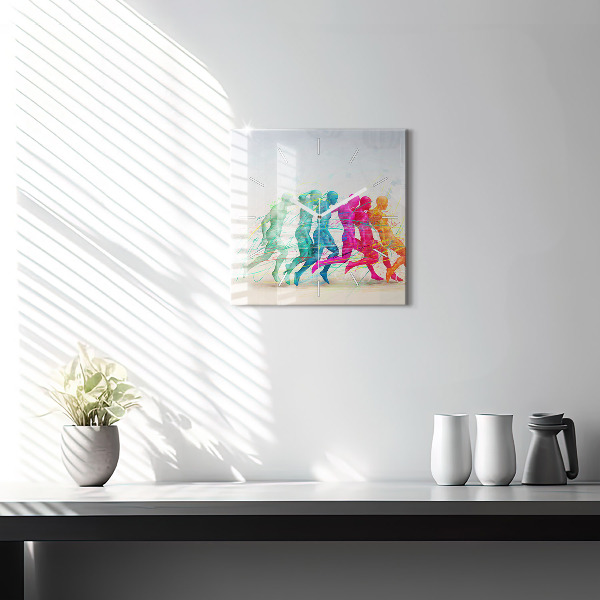 Square glass wall clock Colorful people