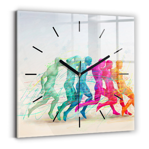 Square glass wall clock Colorful people