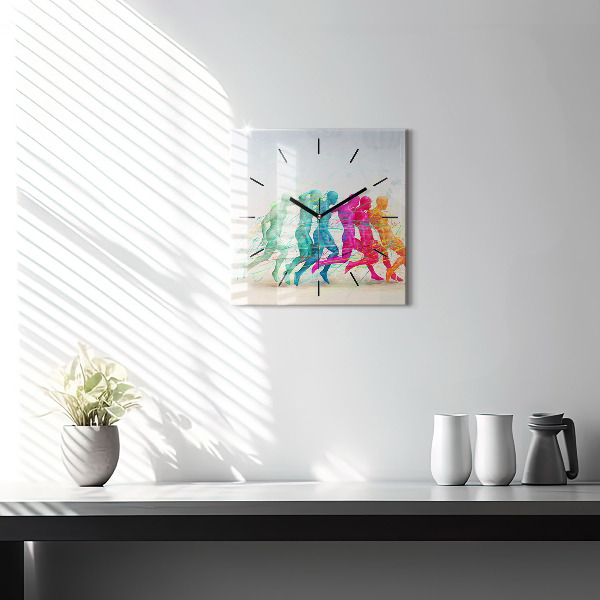 Square glass wall clock Colorful people