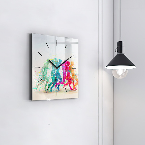 Square glass wall clock Colorful people
