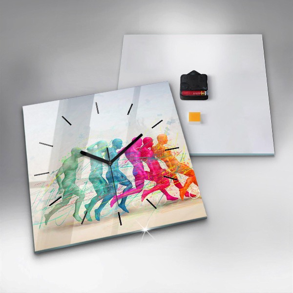 Square glass wall clock Colorful people