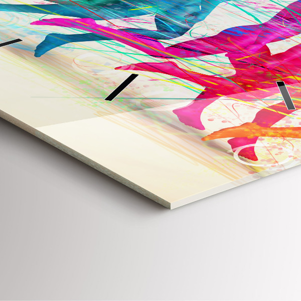 Square glass wall clock Colorful people