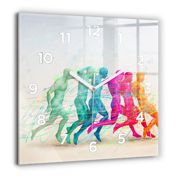 Square glass wall clock Colorful people