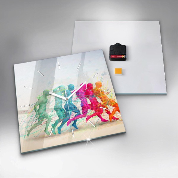 Square glass wall clock Colorful people