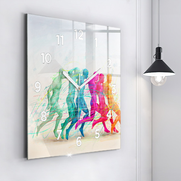 Square glass wall clock Colorful people