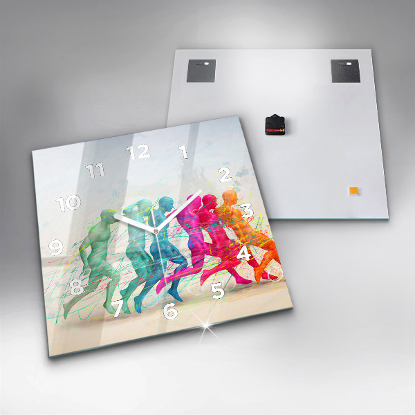 Square glass wall clock Colorful people