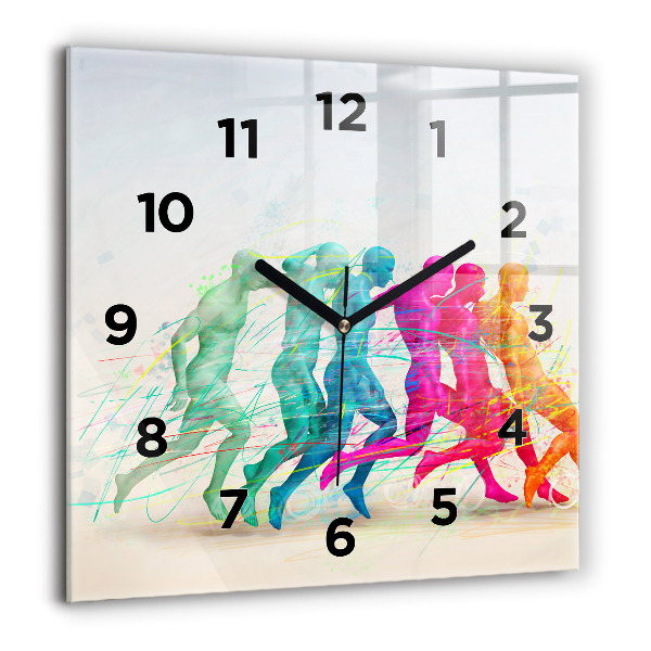 Square glass wall clock Colorful people
