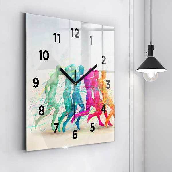 Square glass wall clock Colorful people