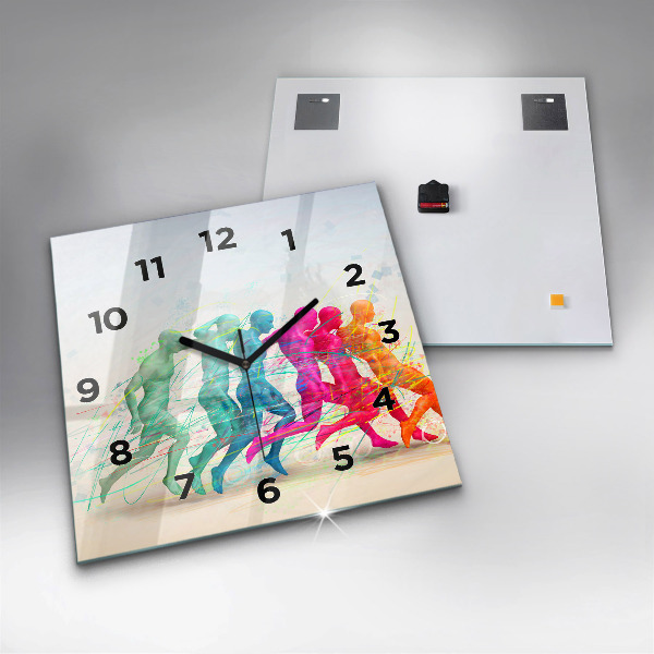Square glass wall clock Colorful people