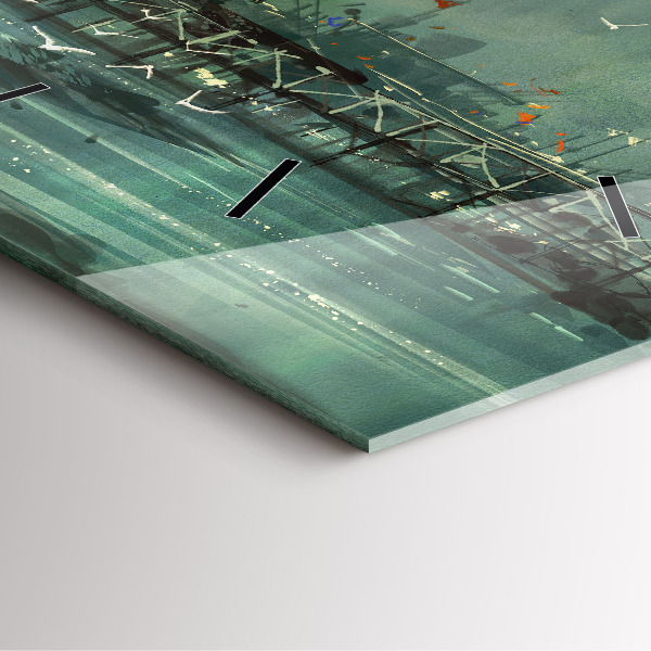 Square glass wall clock Fishing village