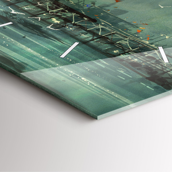 Square glass wall clock Fishing village