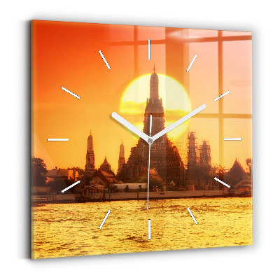 Square glass wall clock Wat arun bangkok thailand