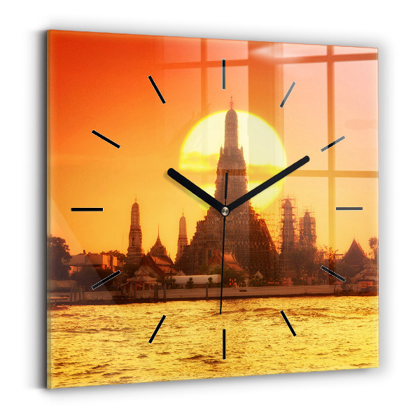 Square glass wall clock Wat arun bangkok thailand