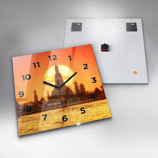 Square glass wall clock Wat arun bangkok thailand