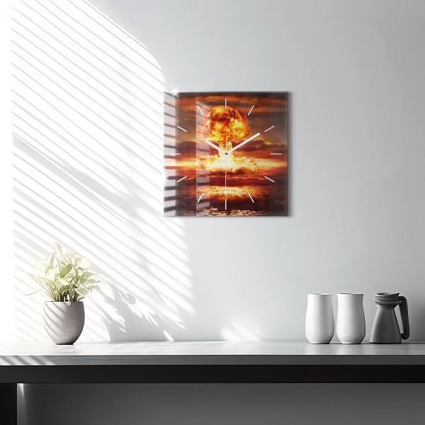 Square glass wall clock Atomic bomb explosion