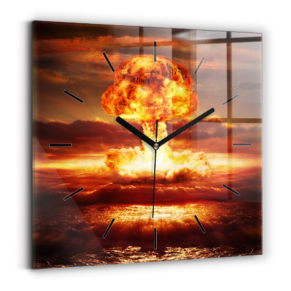 Square glass wall clock Atomic bomb explosion