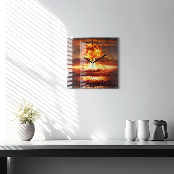 Square glass wall clock Atomic bomb explosion
