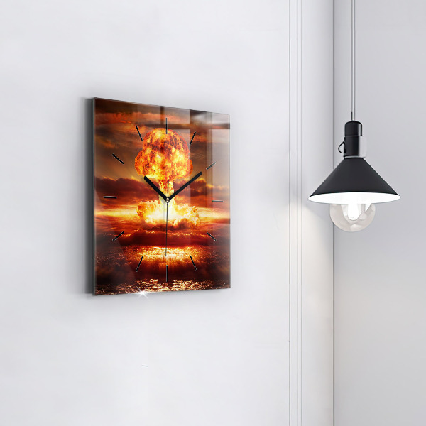 Square glass wall clock Atomic bomb explosion