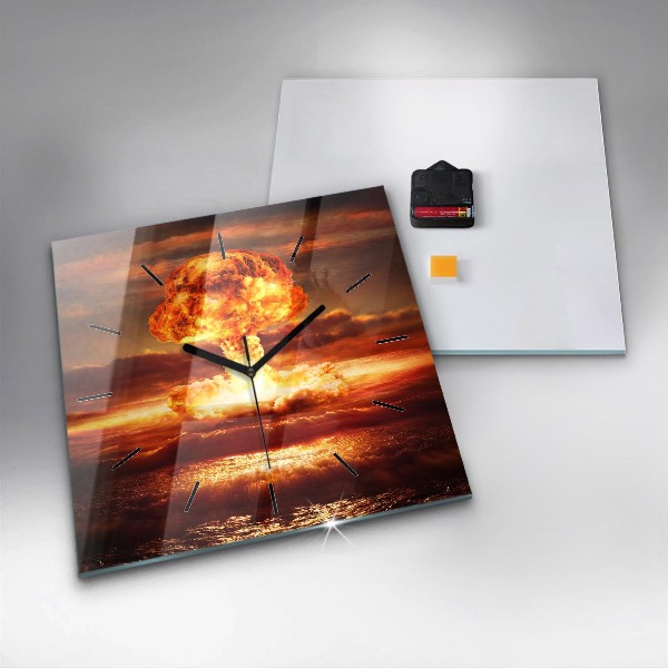 Square glass wall clock Atomic bomb explosion