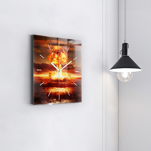 Square glass wall clock Atomic bomb explosion