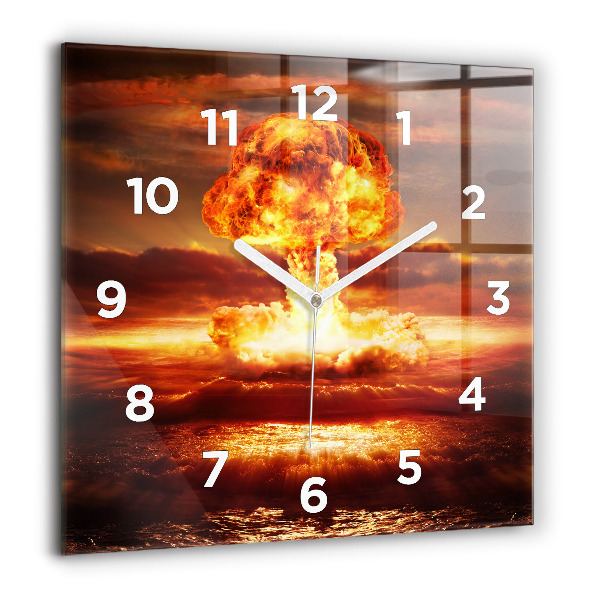Square glass wall clock Atomic bomb explosion