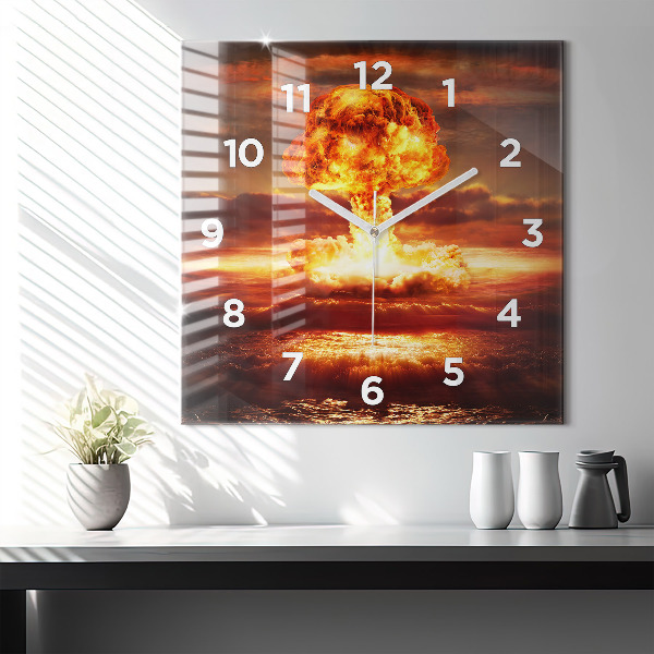 Square glass wall clock Atomic bomb explosion