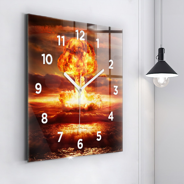 Square glass wall clock Atomic bomb explosion