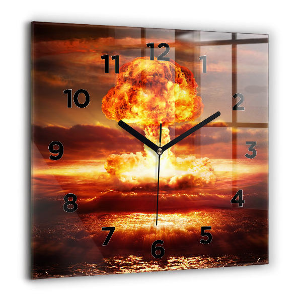 Square glass wall clock Atomic bomb explosion