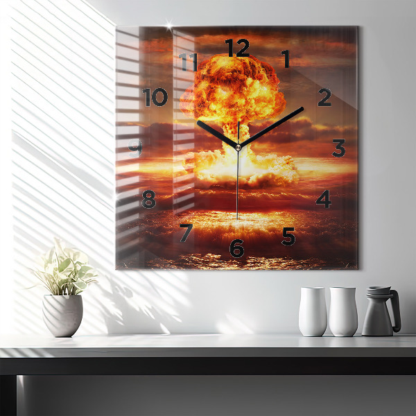 Square glass wall clock Atomic bomb explosion