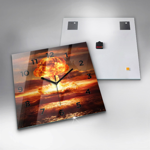 Square glass wall clock Atomic bomb explosion