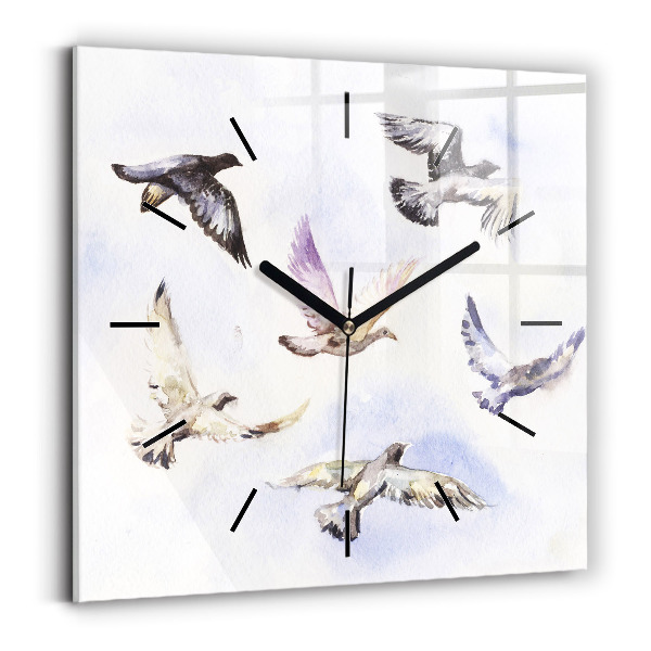 Square glass wall clock Flying birds