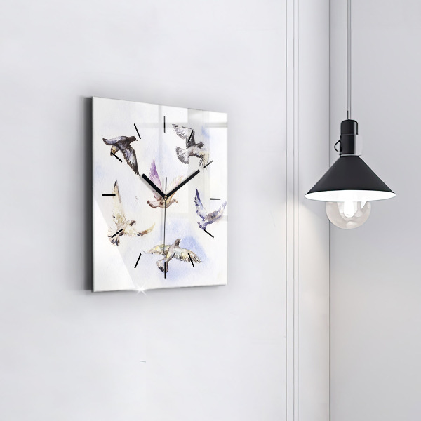 Square glass wall clock Flying birds