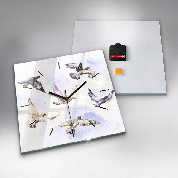 Square glass wall clock Flying birds