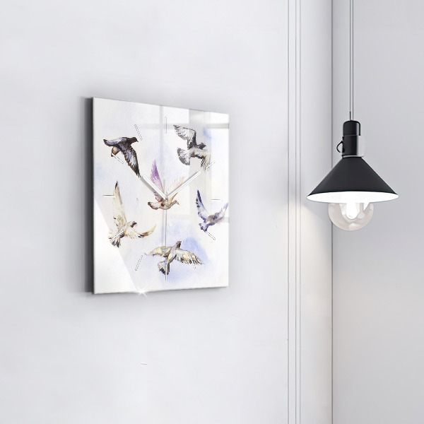 Square glass wall clock Flying birds
