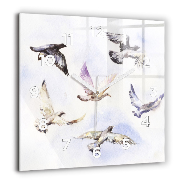 Square glass wall clock Flying birds