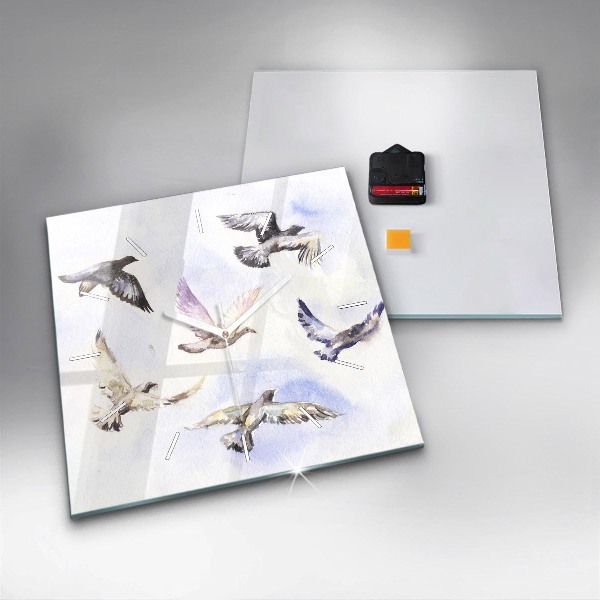 Square glass wall clock Flying birds