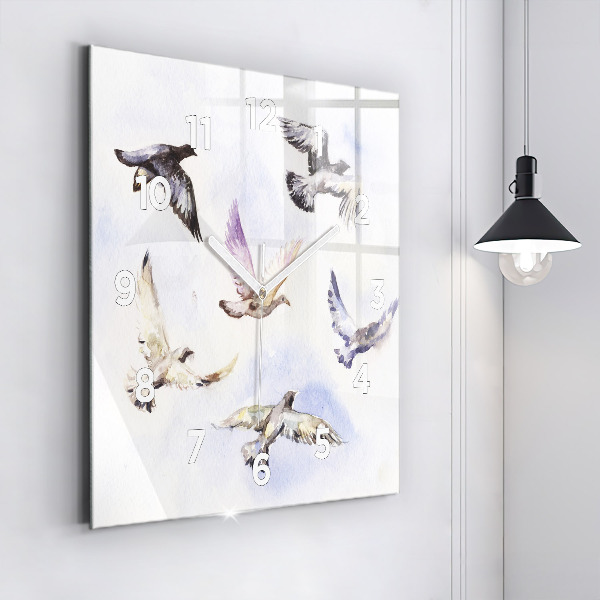Square glass wall clock Flying birds