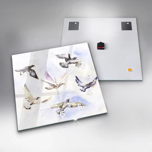 Square glass wall clock Flying birds