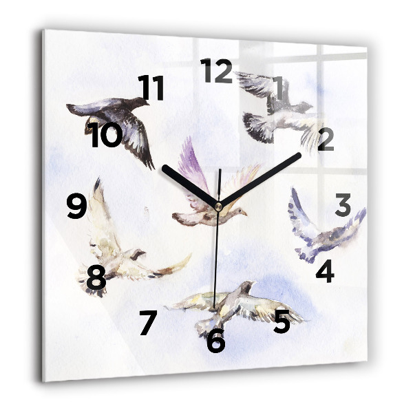 Square glass wall clock Flying birds