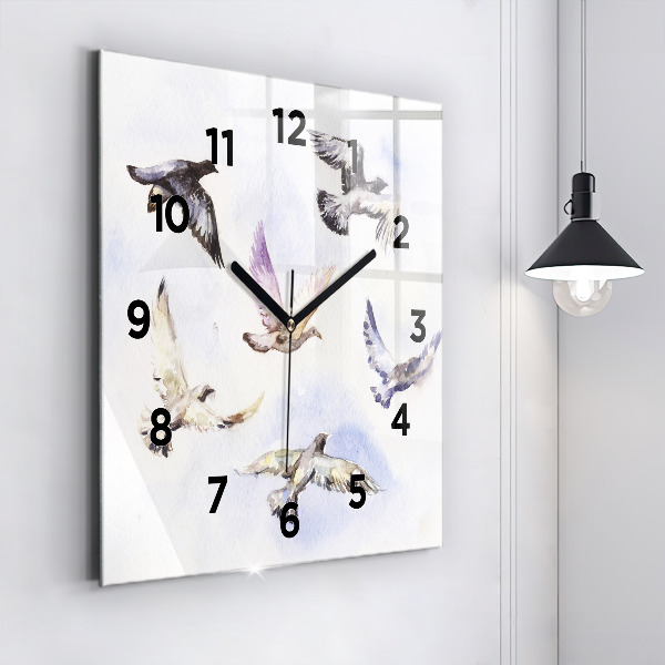 Square glass wall clock Flying birds