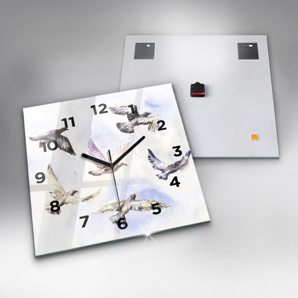Square glass wall clock Flying birds
