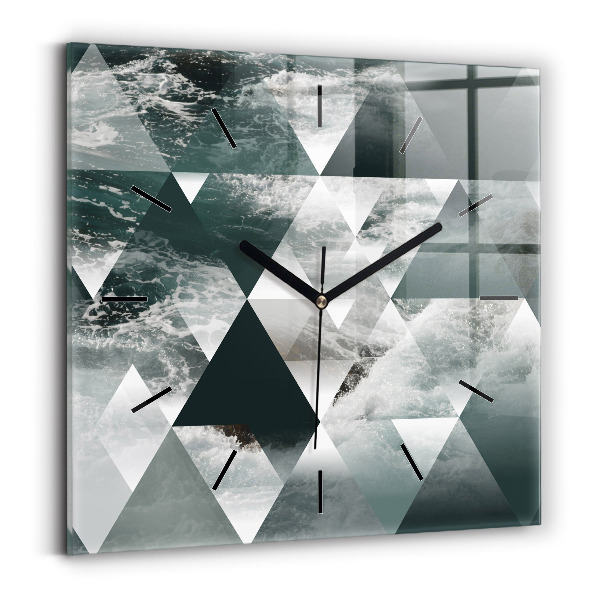 Square glass wall clock Abstract sea waves