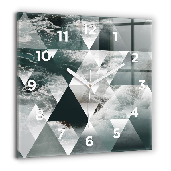 Square glass wall clock Abstract sea waves