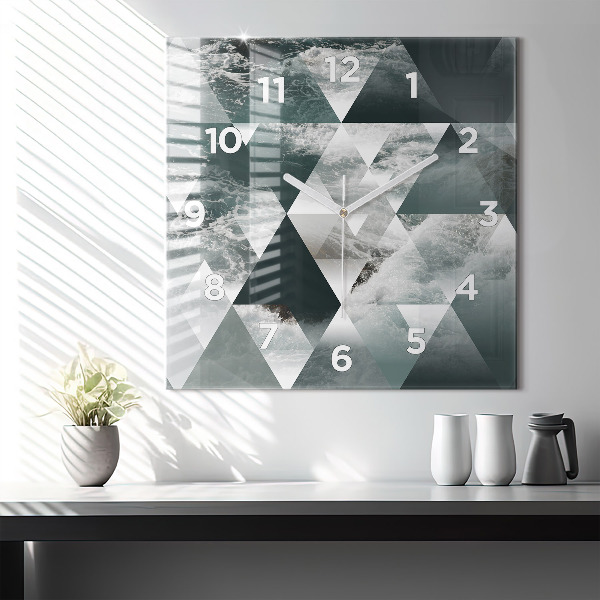 Square glass wall clock Abstract sea waves