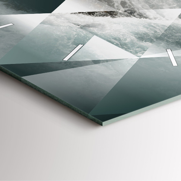 Square glass wall clock Abstract sea waves