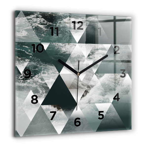 Square glass wall clock Abstract sea waves