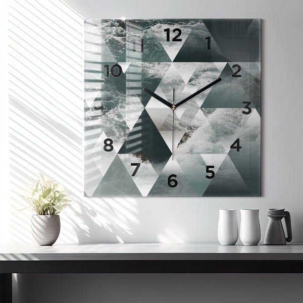 Square glass wall clock Abstract sea waves