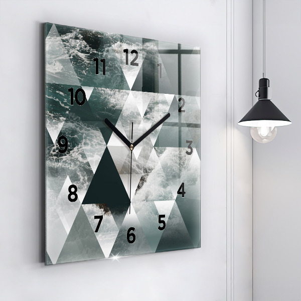Square glass wall clock Abstract sea waves